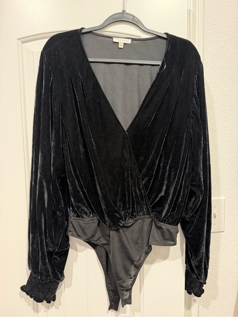 Black Velvet Wrap-Front Bodysuit